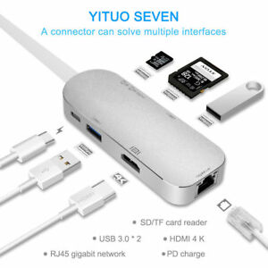 7 in 1 usb c hub type c multiporpose card reader adapter 4 k hdmi for mac pro ebay